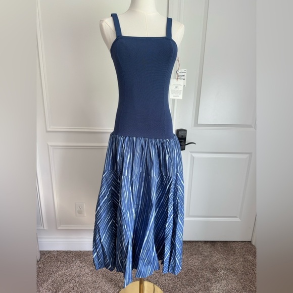 NWT Nordstrom House of Aama Lana Mixed Media Indigo Blue Women’s Dress Small - Picture 5 of 11